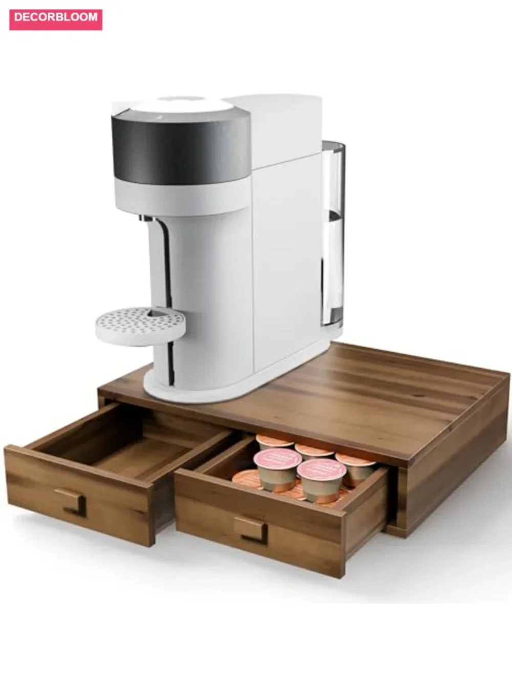 Acacia Wood Coffee Pod Storage Drawer for K-cup & Nespresso Pods Holder Dual
